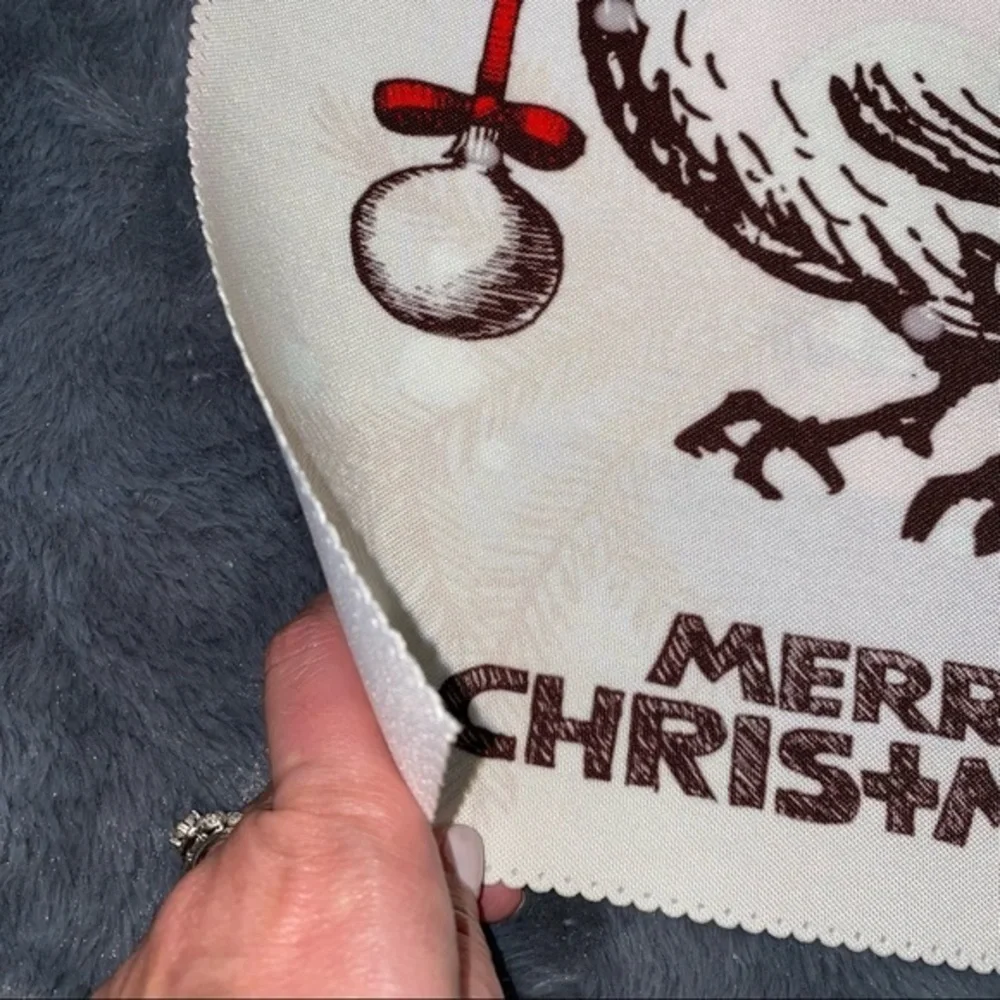 Set of 4 Christmas‎ placemats. 12” square bird with Santa hat